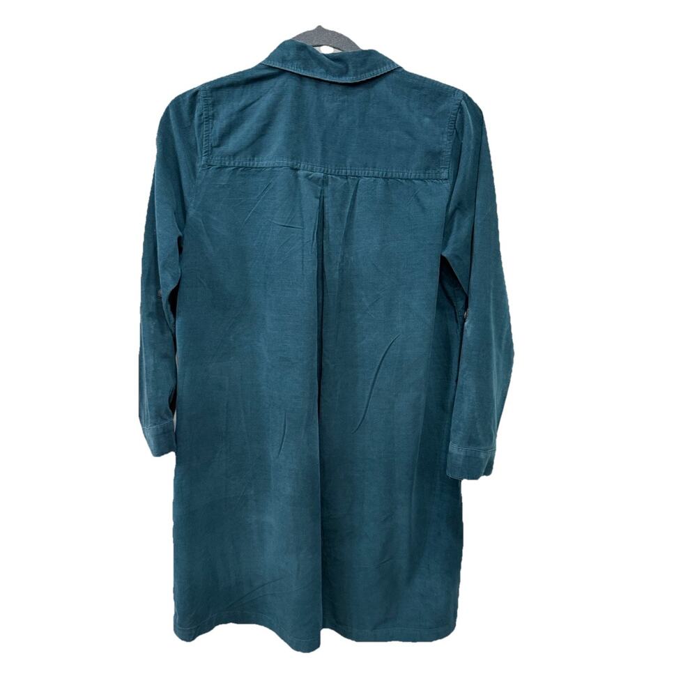 J Jill Corduroy Shift Dress PXS Teal Roll tab Sleeves Soft Cozy Fall Winter - Picture 3 of 10